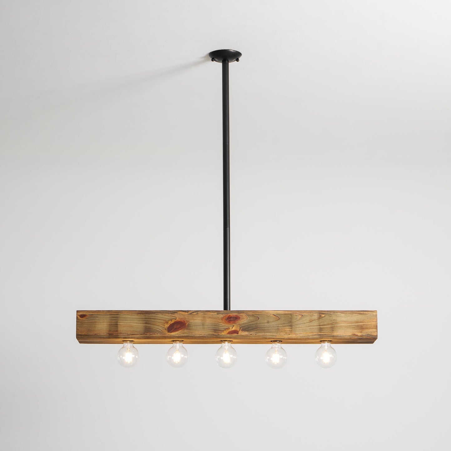 Wood-beam Island Chandelier - Rustic Farmhouse Solid Wood Linear Pendant | Industrial 4 or 5 Light Kitchen Island Chandelier