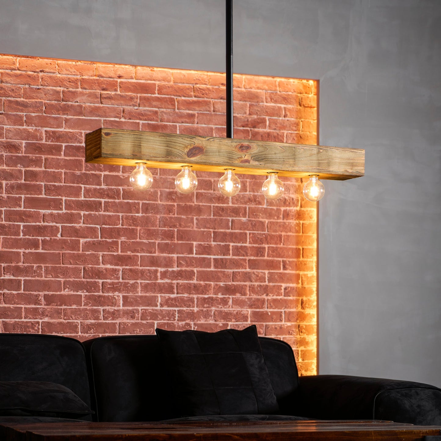 Wood-beam Island Chandelier - Rustic Farmhouse Solid Wood Linear Pendant | Industrial 4 or 5 Light Kitchen Island Chandelier