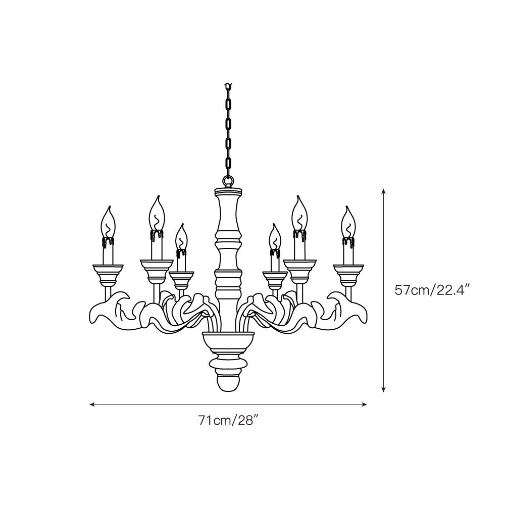 Wooden Roman Column Chandelier - French Country Solid Wood Chandelier | 6 or 8 Light American Retro Sconce