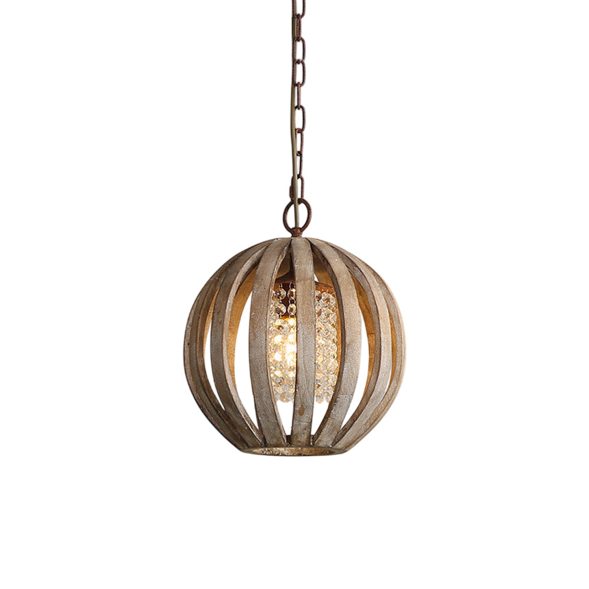 Wooden Globe Pendant Lamp - Artisanal Wood & Metal Orb Light | Rustic Contemporary Globe Chandelier