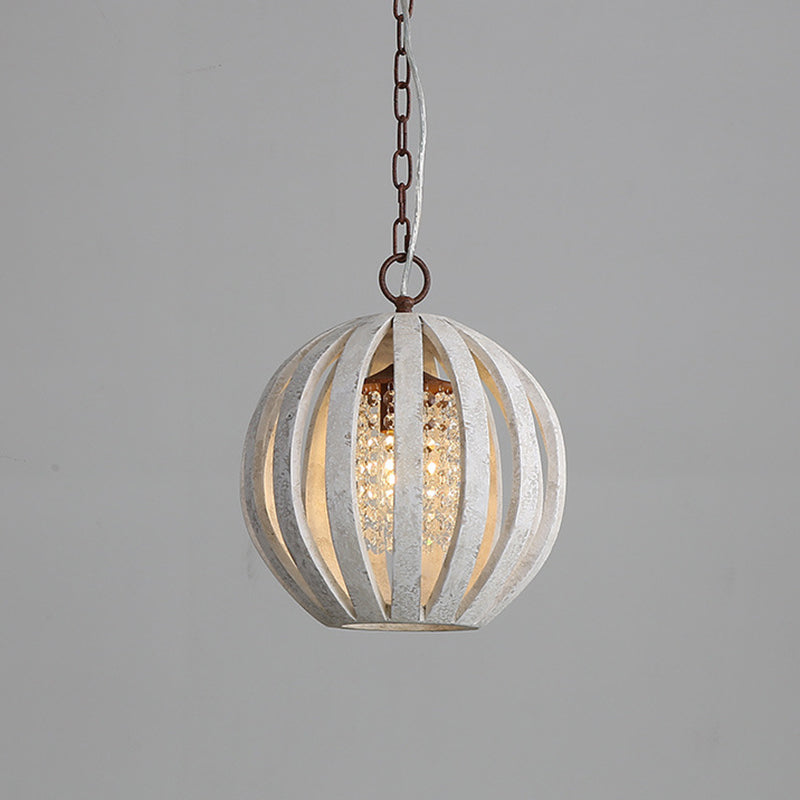 Wooden Globe Pendant Lamp - Artisanal Wood & Metal Orb Light | Rustic Contemporary Globe Chandelier
