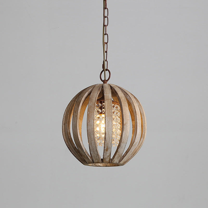 Wooden Globe Pendant Lamp - Artisanal Wood & Metal Orb Light | Rustic Contemporary Globe Chandelier