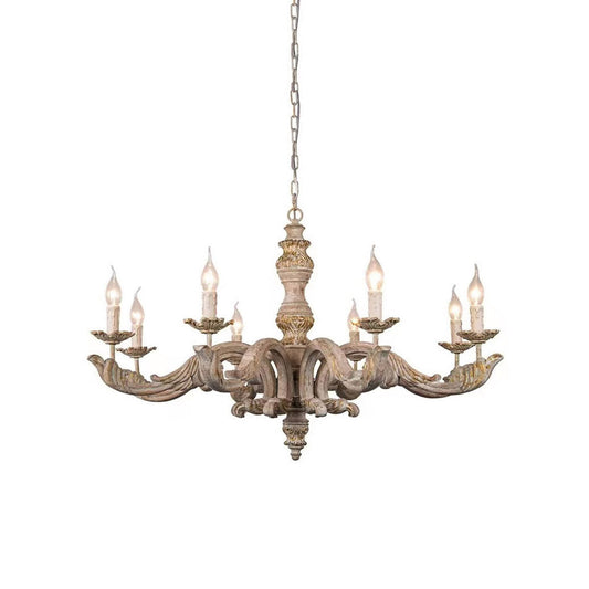 Wooden Roman Column Chandelier - French Country Solid Wood Chandelier | 6 or 8 Light American Retro Sconce