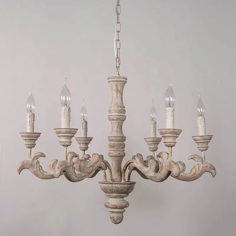 Wooden Roman Column Chandelier - French Country Solid Wood Chandelier | 6 or 8 Light American Retro Sconce