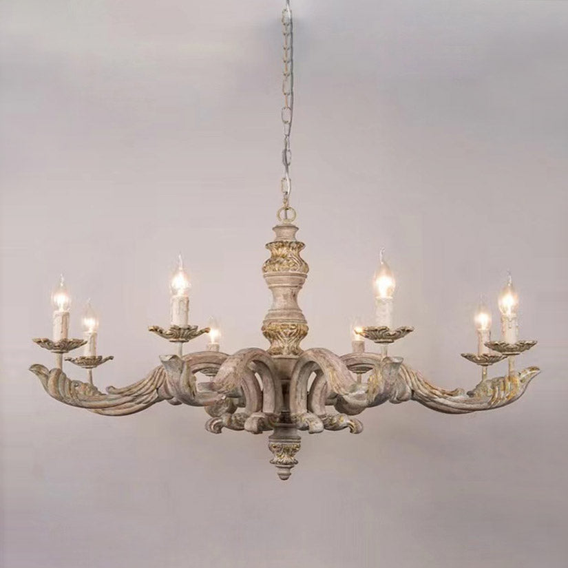 Wooden Roman Column Chandelier - French Country Solid Wood Chandelier | 6 or 8 Light American Retro Sconce