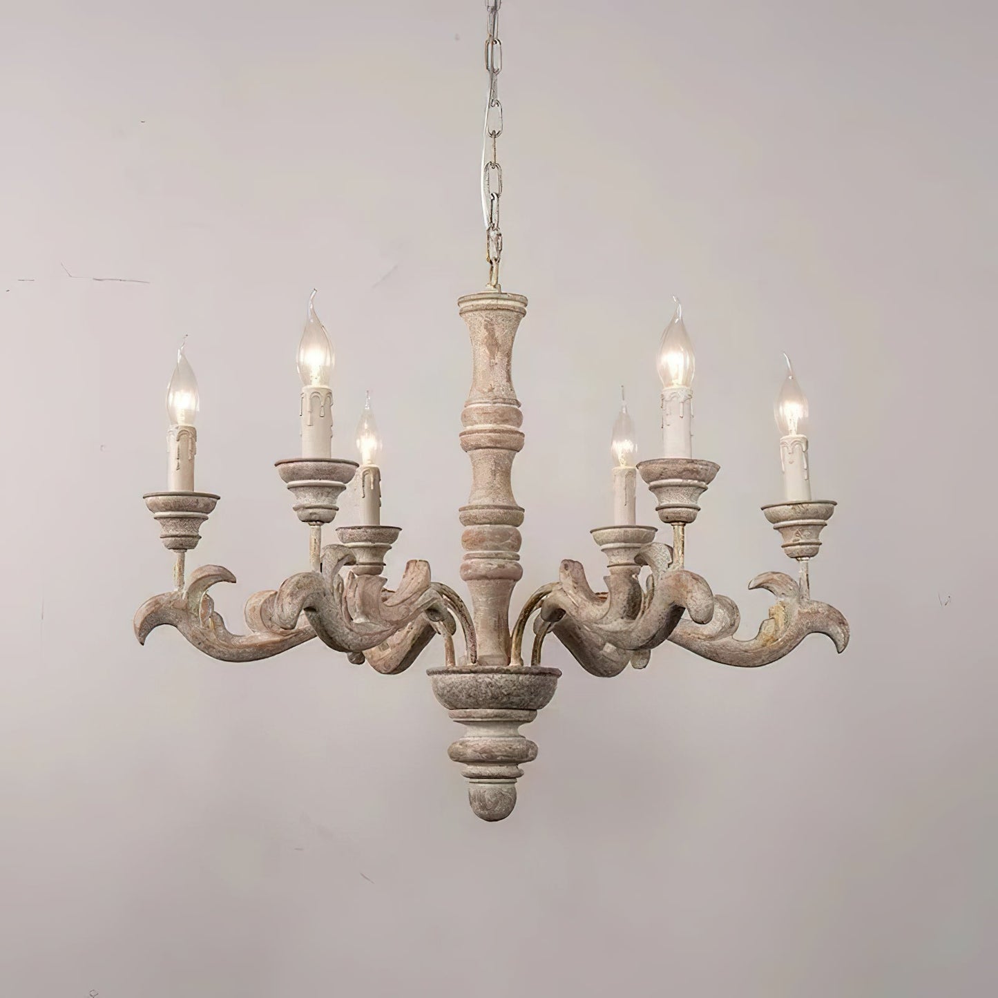 Wooden Roman Column Chandelier - French Country Solid Wood Chandelier | 6 or 8 Light American Retro Sconce