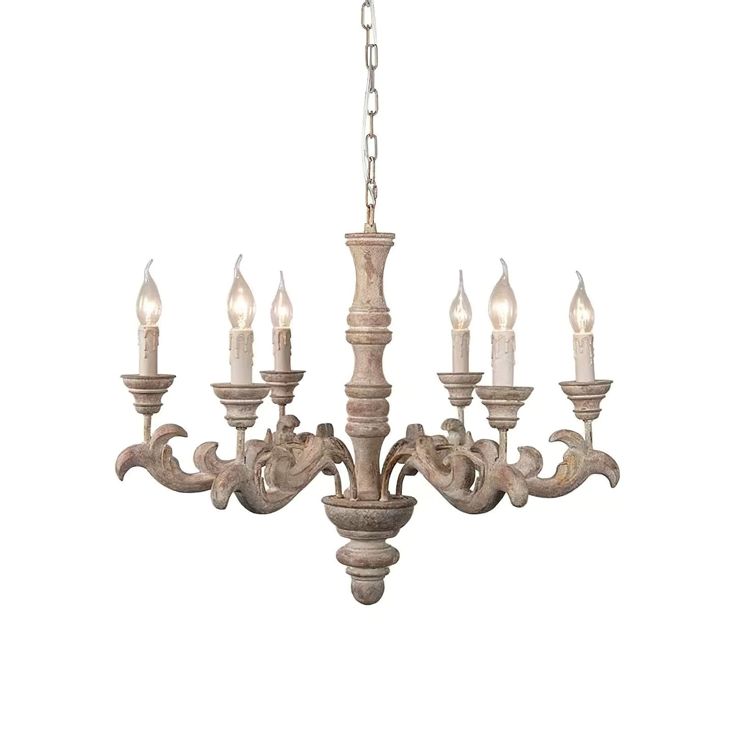 Wooden Roman Column Chandelier - French Country Solid Wood Chandelier | 6 or 8 Light American Retro Sconce