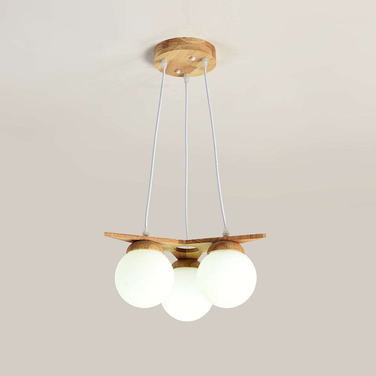 Wooden Star With Glass Chandelier - Elegant Mid-Century Modern Pendant | Floating Pearl Wood & Glass Chandelier