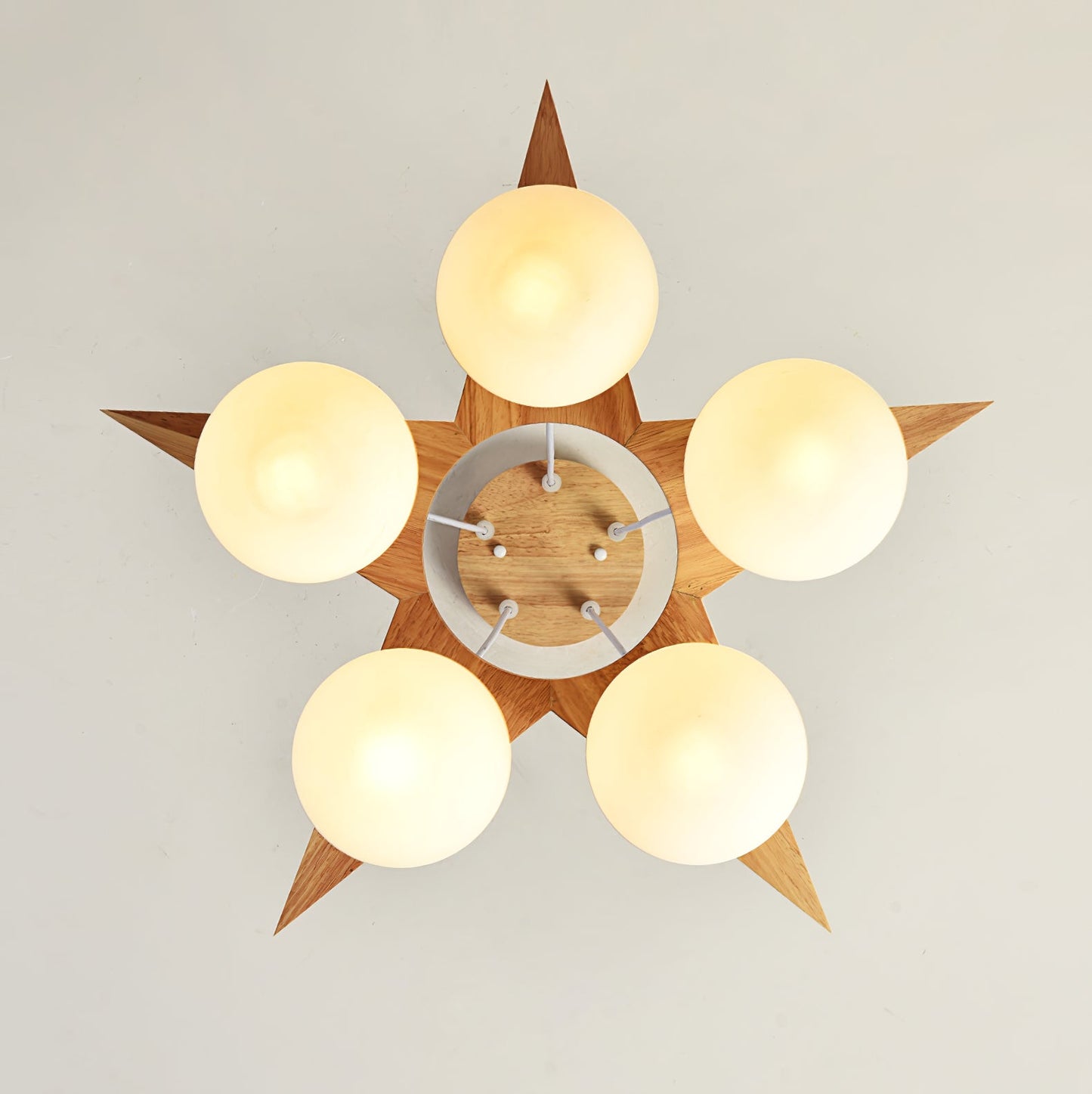 Wooden Star With Glass Chandelier - Elegant Mid-Century Modern Pendant | Floating Pearl Wood & Glass Chandelier