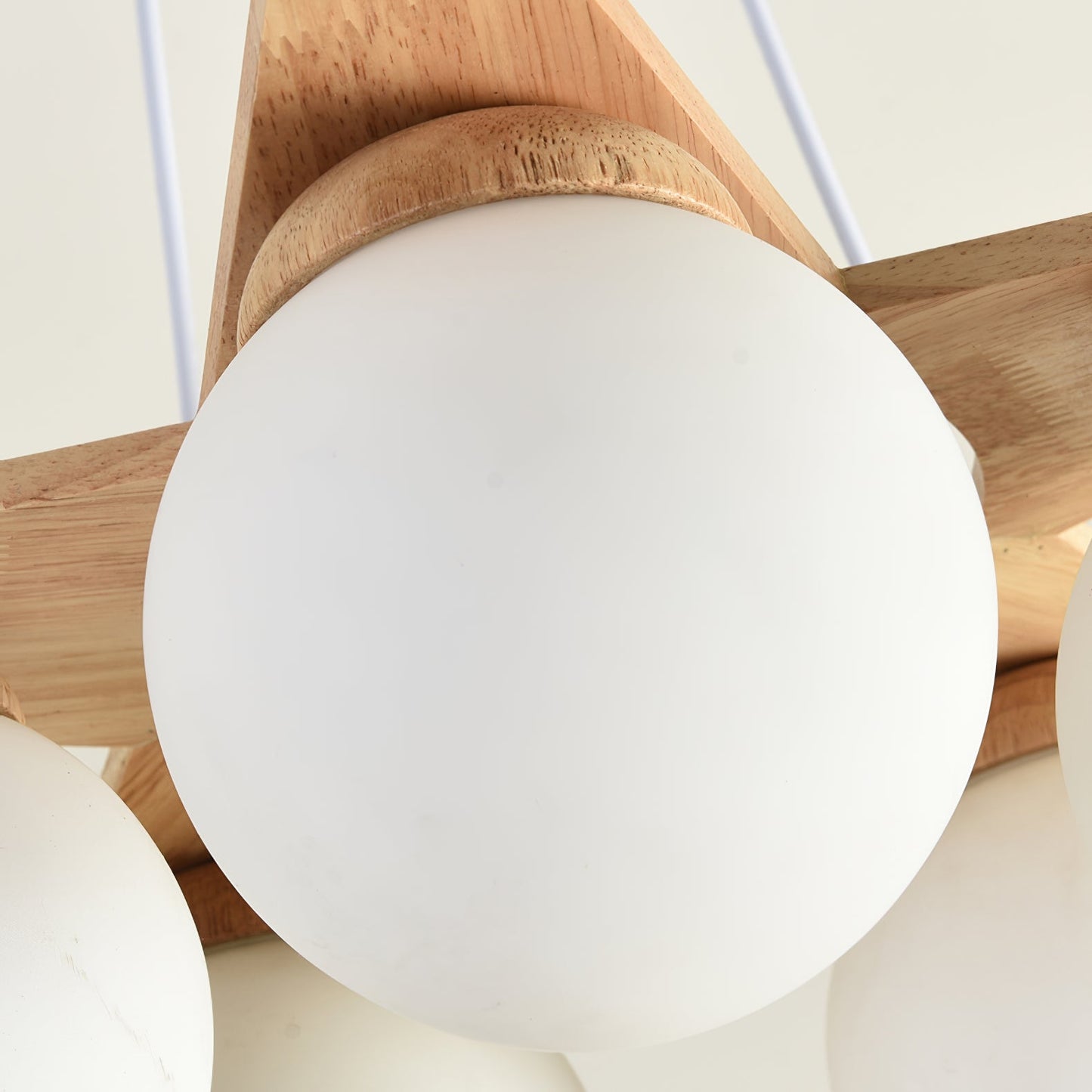 Wooden Star With Glass Chandelier - Elegant Mid-Century Modern Pendant | Floating Pearl Wood & Glass Chandelier