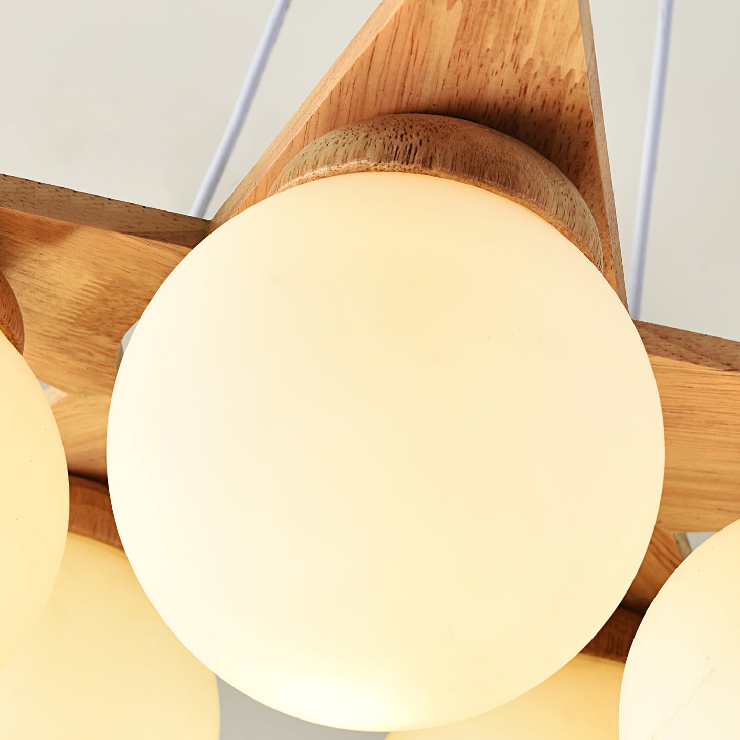 Wooden Star With Glass Chandelier - Elegant Mid-Century Modern Pendant | Floating Pearl Wood & Glass Chandelier