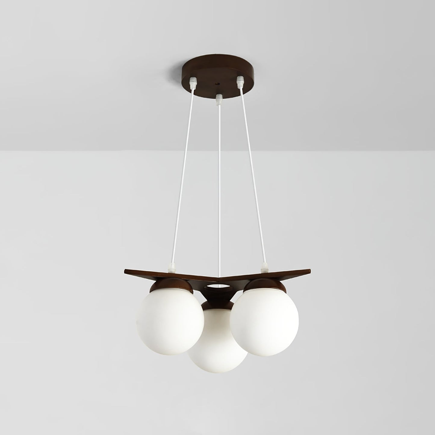 Wooden Star With Glass Chandelier - Elegant Mid-Century Modern Pendant | Floating Pearl Wood & Glass Chandelier