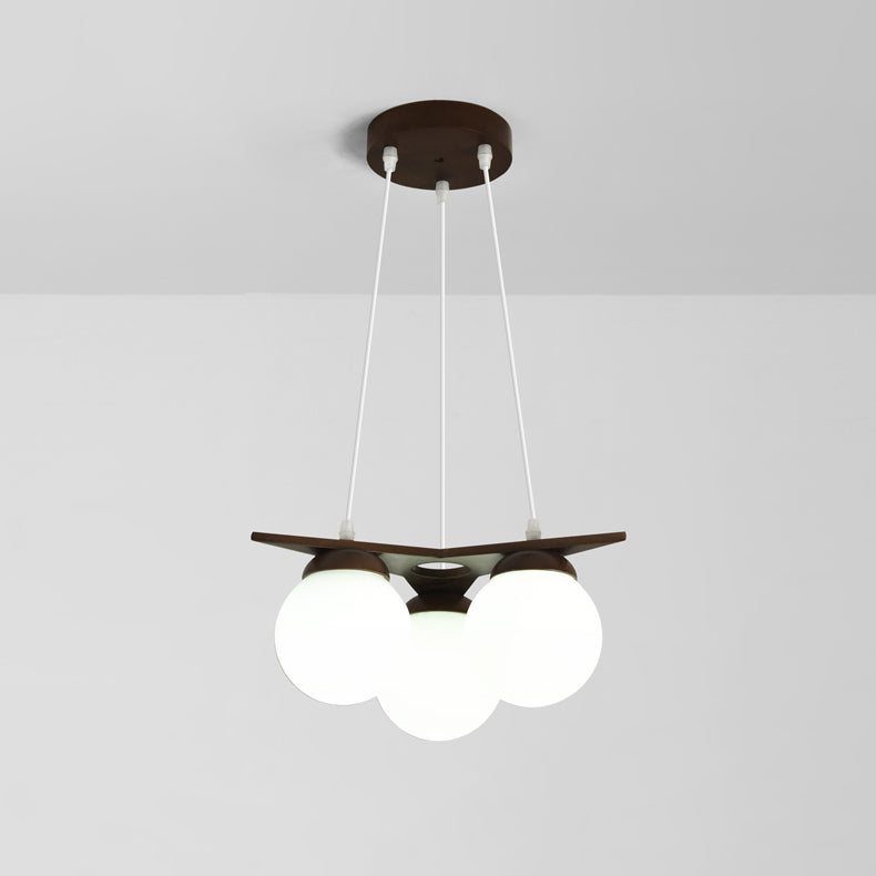 Wooden Star With Glass Chandelier - Elegant Mid-Century Modern Pendant | Floating Pearl Wood & Glass Chandelier