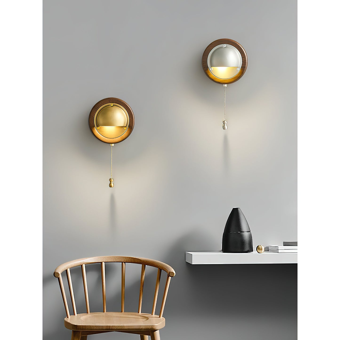 Workstead Signal Wall Lamp - Modern Solid Ash Wood Sconce | Hand-Finished Metal Shade Pull-Cord Light