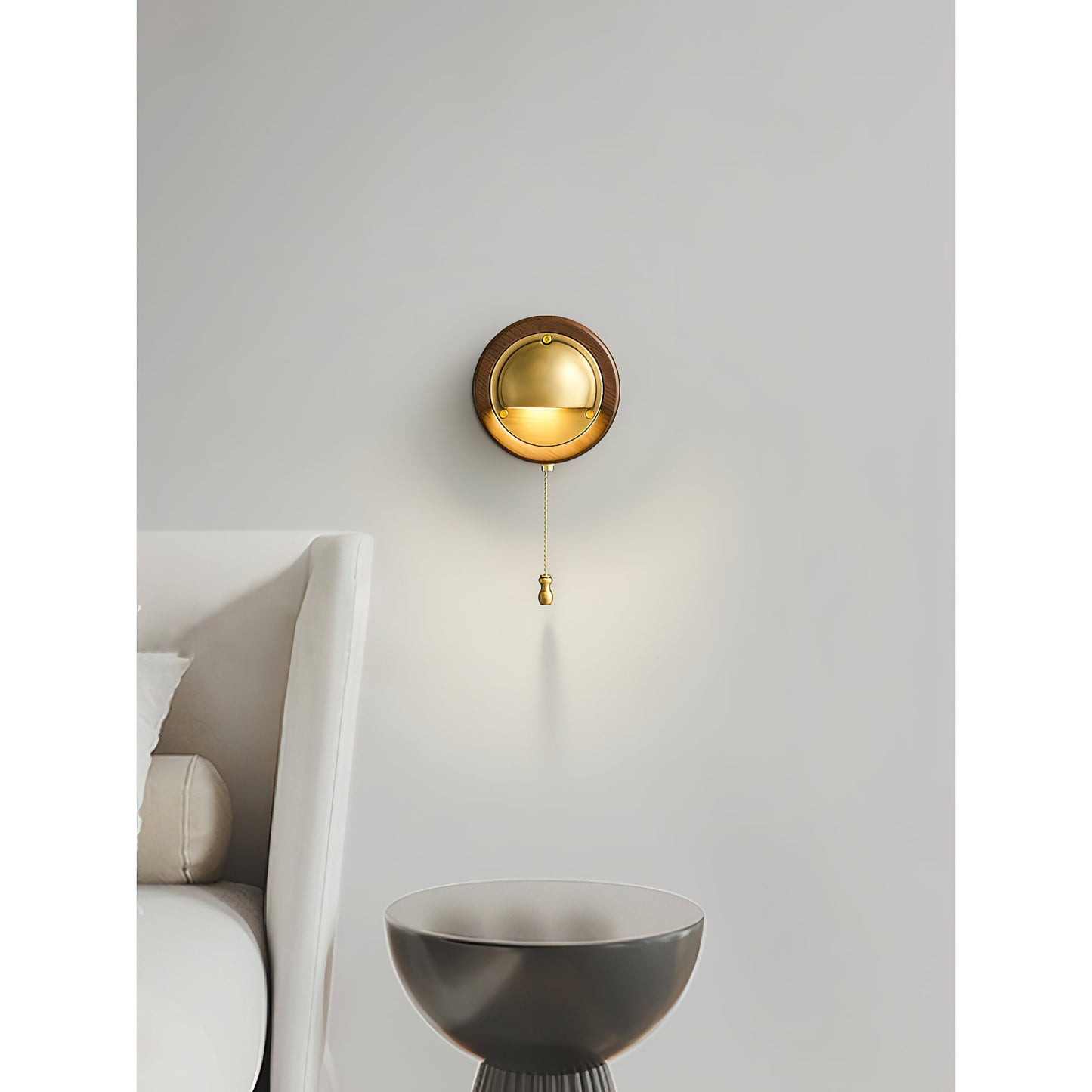 Workstead Signal Wall Lamp - Modern Solid Ash Wood Sconce | Hand-Finished Metal Shade Pull-Cord Light