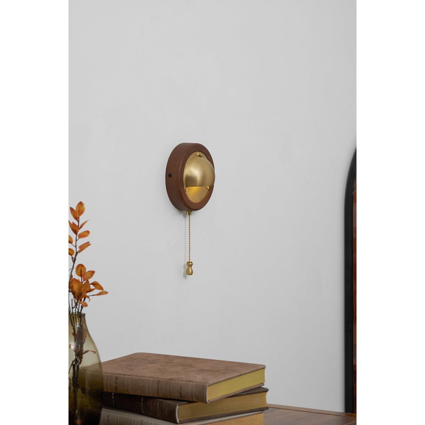 Workstead Signal Wall Lamp - Modern Solid Ash Wood Sconce | Hand-Finished Metal Shade Pull-Cord Light