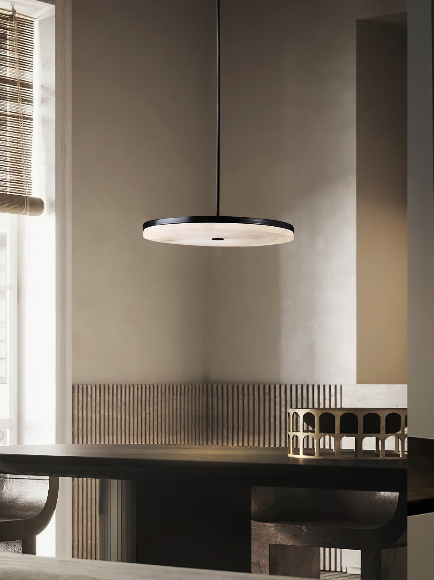 Wyatt Alabaster Pendant Light - Modern Brass & Natural Stone LED Sconce | Luxury Floating Alabaster Disc Pendant