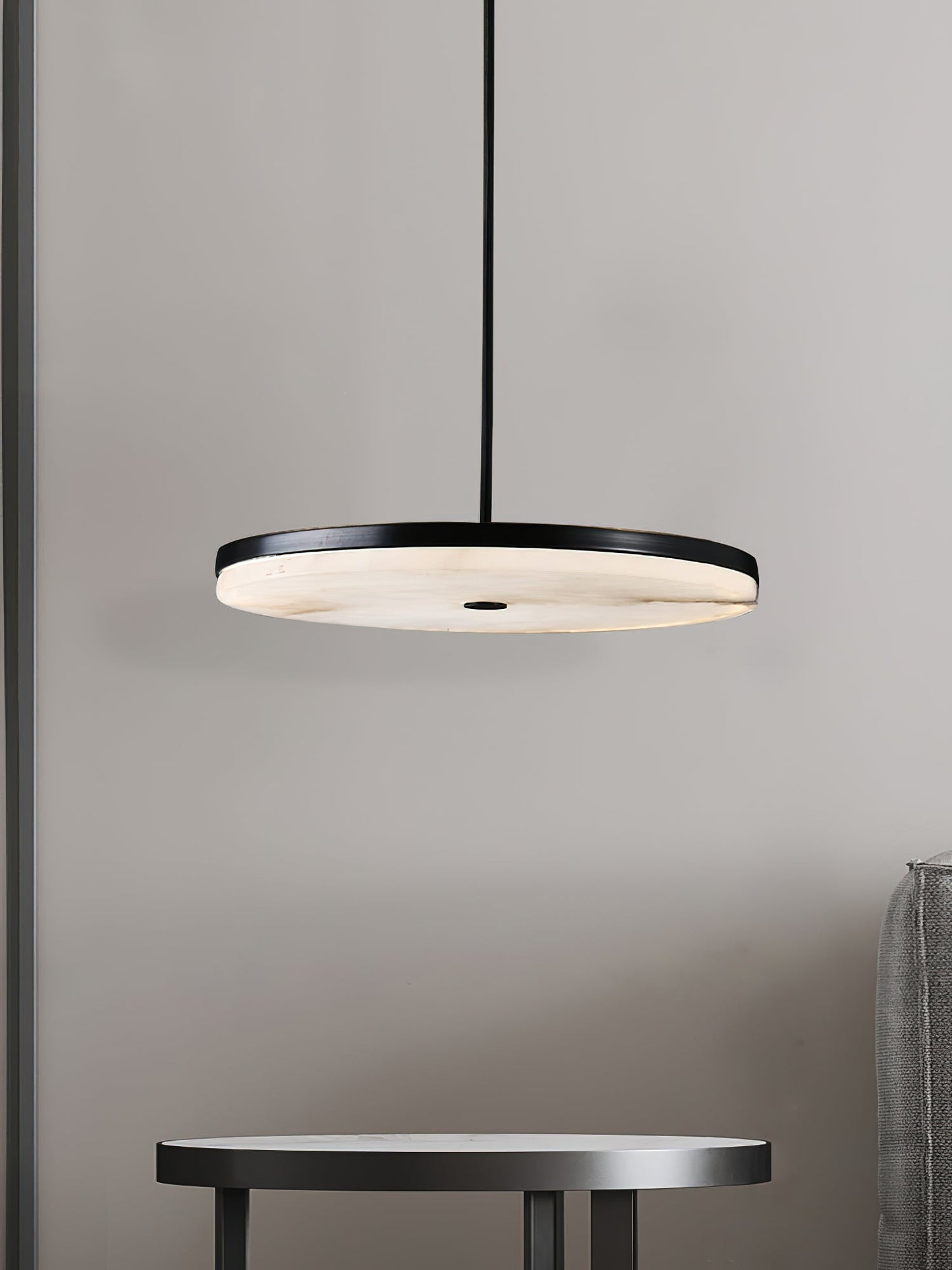 Wyatt Alabaster Pendant Light - Modern Brass & Natural Stone LED Sconce | Luxury Floating Alabaster Disc Pendant