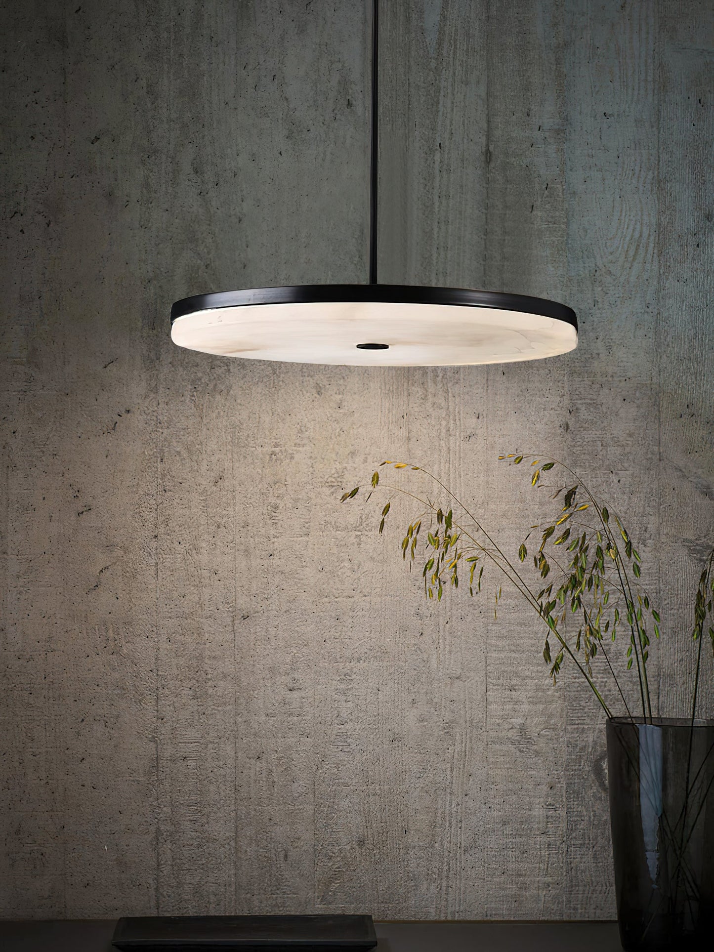 Wyatt Alabaster Pendant Light - Modern Brass & Natural Stone LED Sconce | Luxury Floating Alabaster Disc Pendant