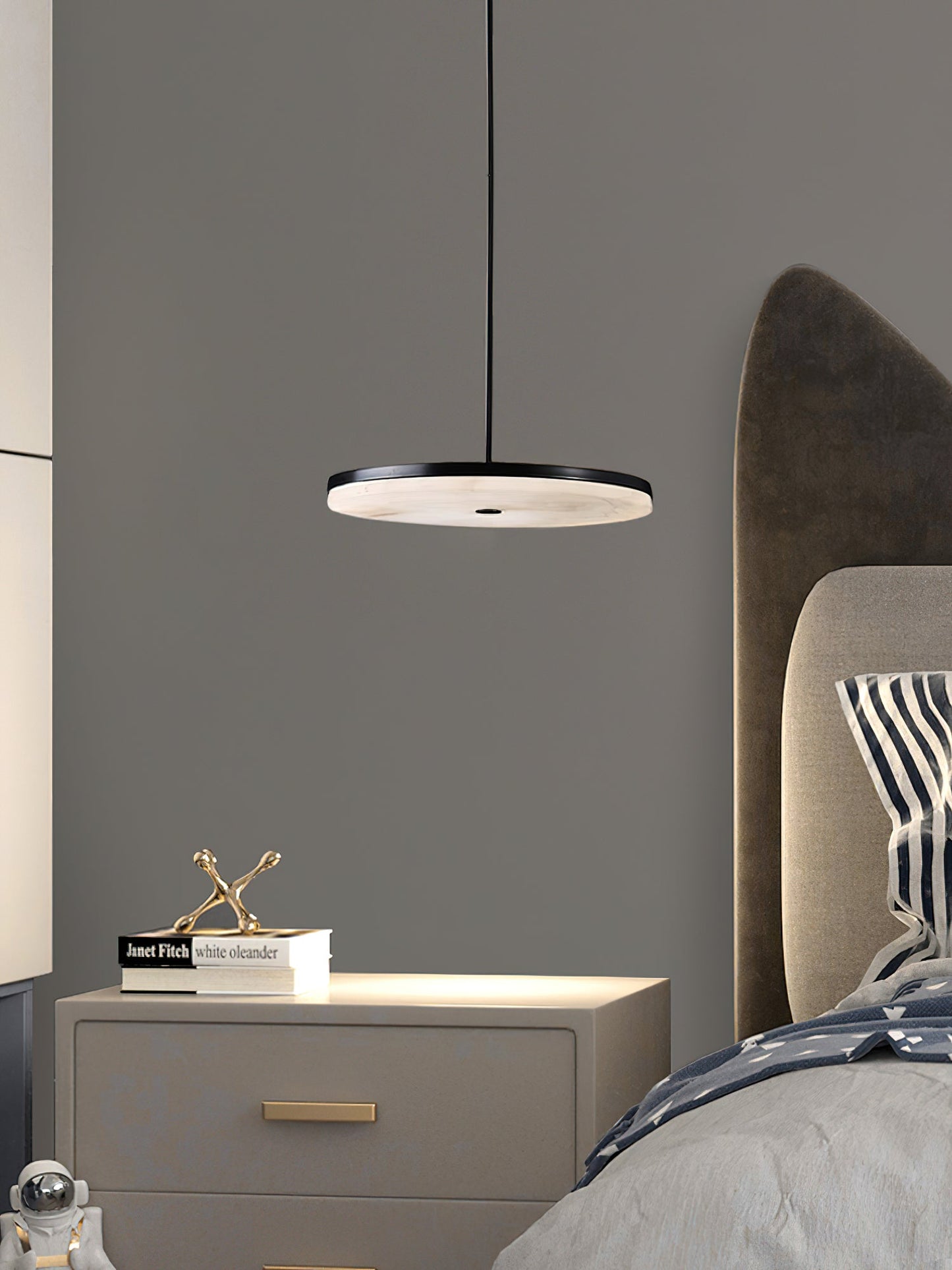 Wyatt Alabaster Pendant Light - Modern Brass & Natural Stone LED Sconce | Luxury Floating Alabaster Disc Pendant