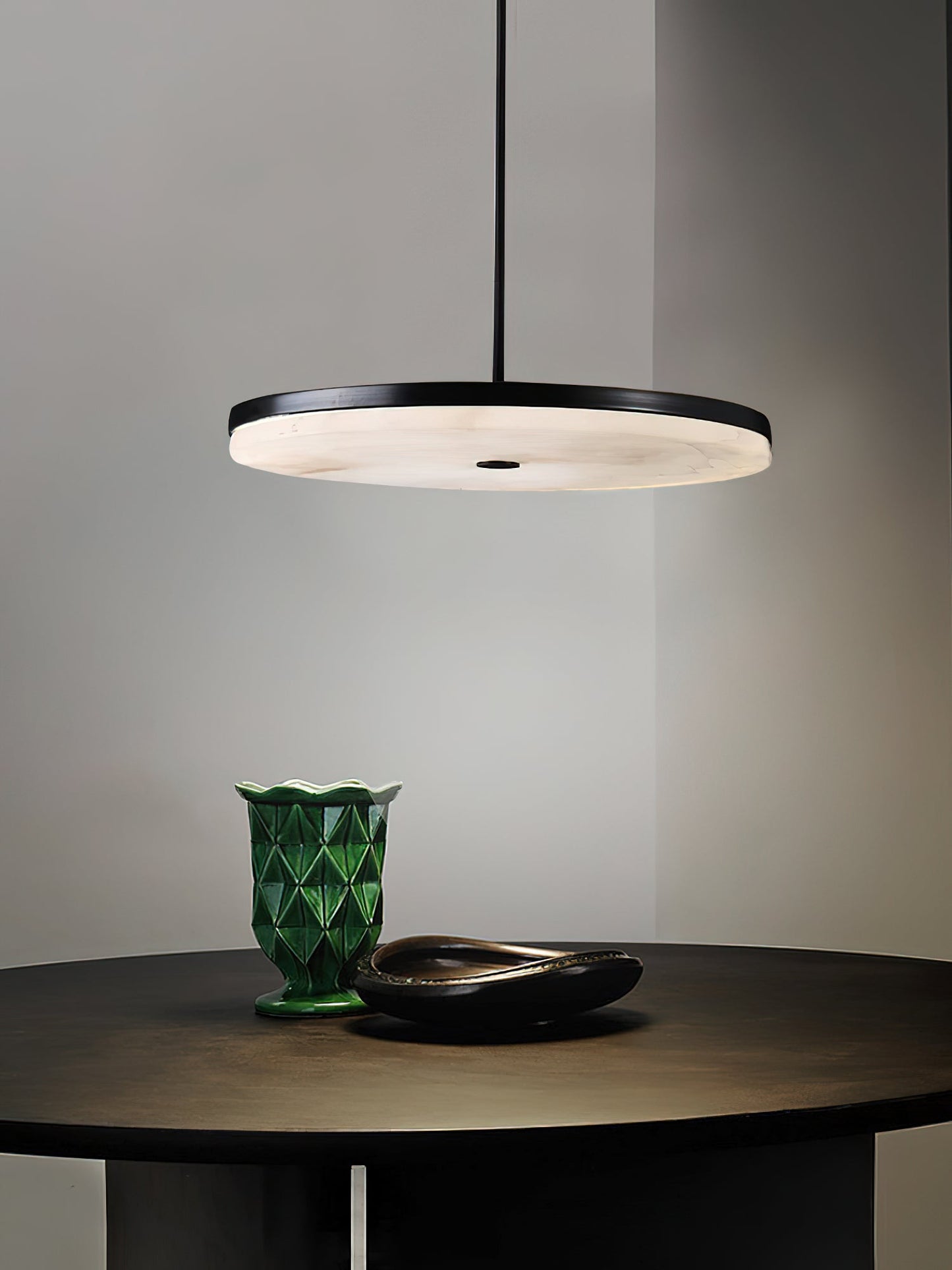 Wyatt Alabaster Pendant Light - Modern Brass & Natural Stone LED Sconce | Luxury Floating Alabaster Disc Pendant