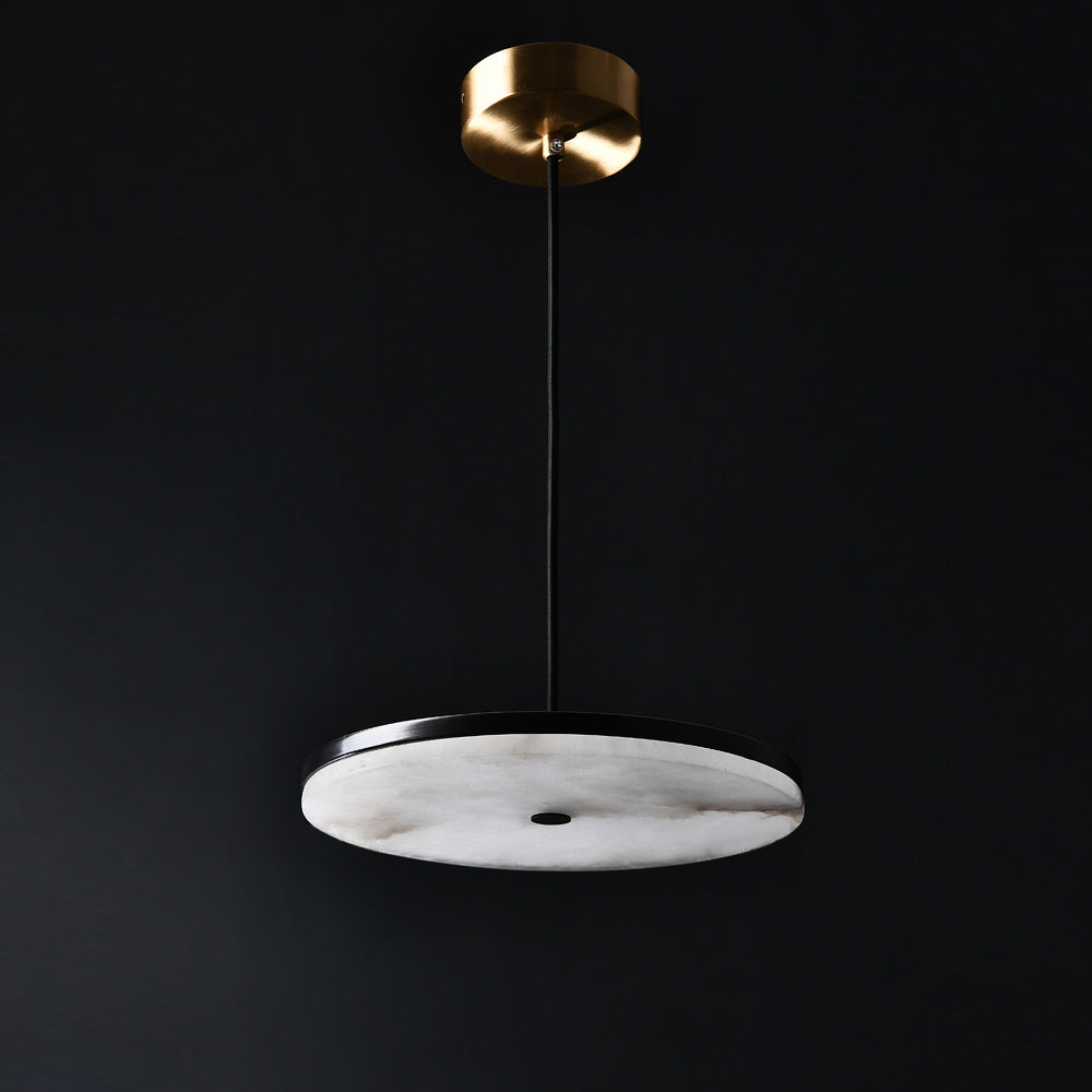 Wyatt Alabaster Pendant Light - Modern Brass & Natural Stone LED Sconce | Luxury Floating Alabaster Disc Pendant