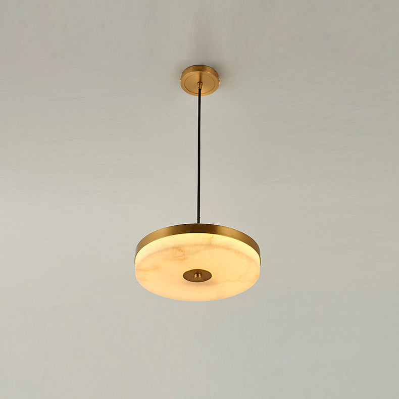 Wyatt Alabaster Pendant Light - Modern Brass & Natural Stone LED Sconce | Luxury Floating Alabaster Disc Pendant