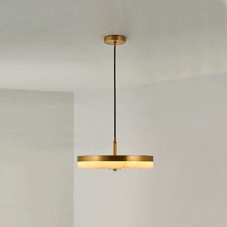 Wyatt Alabaster Pendant Light - Modern Brass & Natural Stone LED Sconce | Luxury Floating Alabaster Disc Pendant