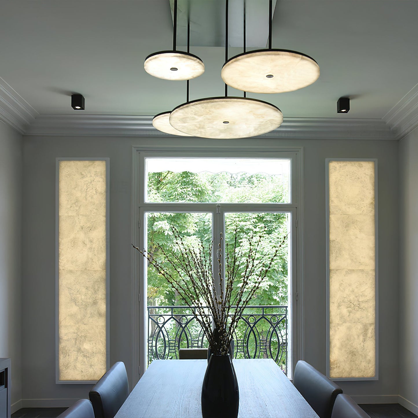 Wyatt Alabaster Pendant Light - Modern Brass & Natural Stone LED Sconce | Luxury Floating Alabaster Disc Pendant