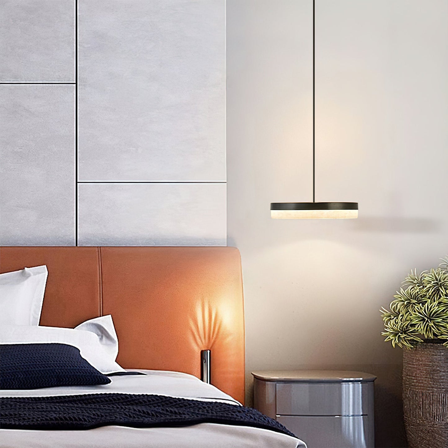 Wyatt Alabaster Pendant Light - Modern Brass & Natural Stone LED Sconce | Luxury Floating Alabaster Disc Pendant
