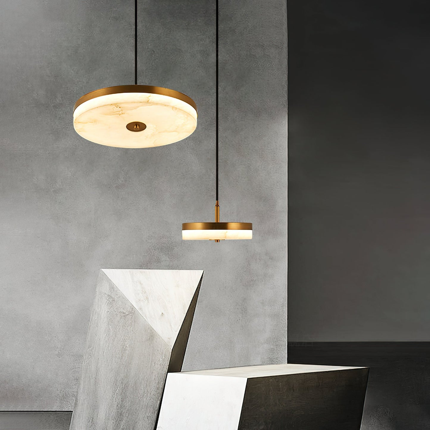 Wyatt Alabaster Pendant Light - Modern Brass & Natural Stone LED Sconce | Luxury Floating Alabaster Disc Pendant