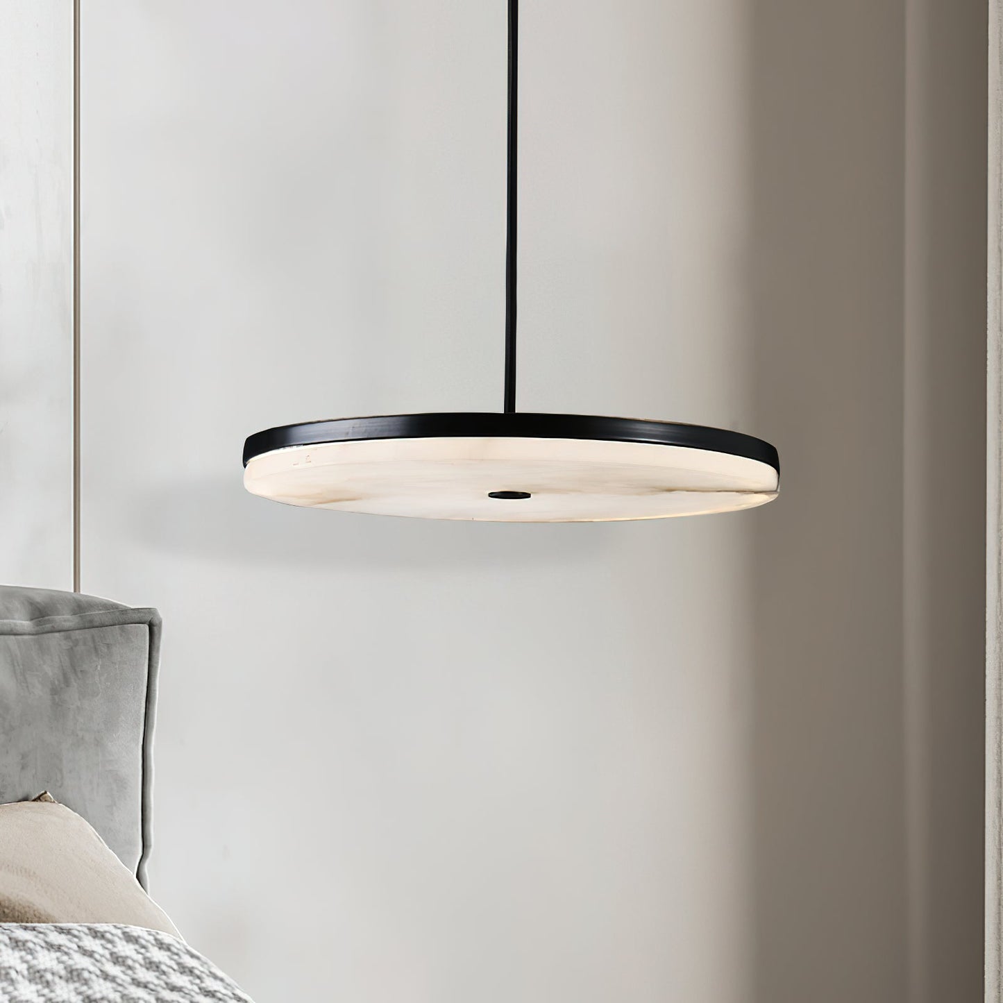 Wyatt Alabaster Pendant Light - Modern Brass & Natural Stone LED Sconce | Luxury Floating Alabaster Disc Pendant