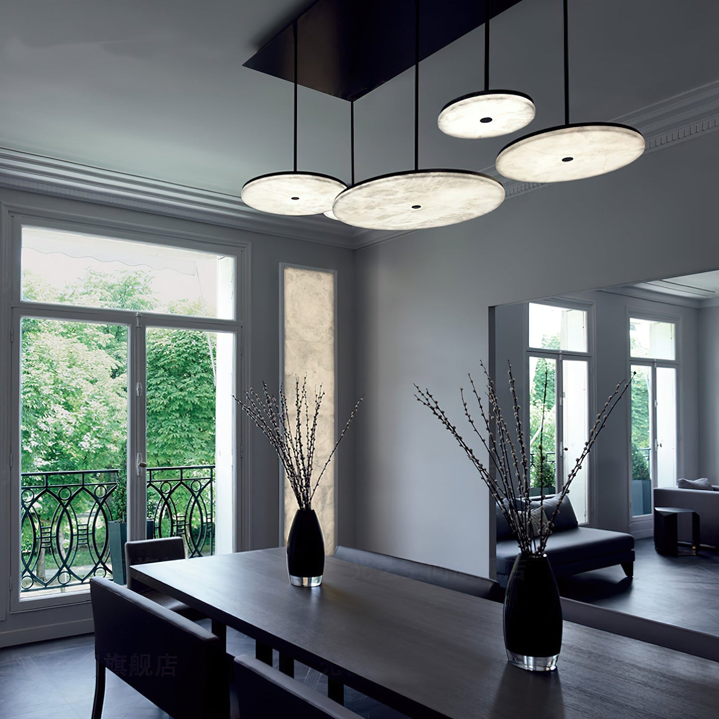 Wyatt Alabaster Pendant Light - Modern Brass & Natural Stone LED Sconce | Luxury Floating Alabaster Disc Pendant