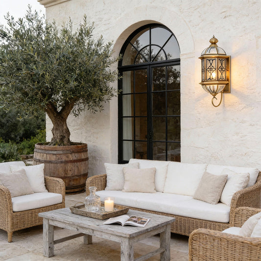 Vintage Solid Copper Minimalist Outdoor Wall Sconce – IP55 Weatherproof Clear Glass Lantern