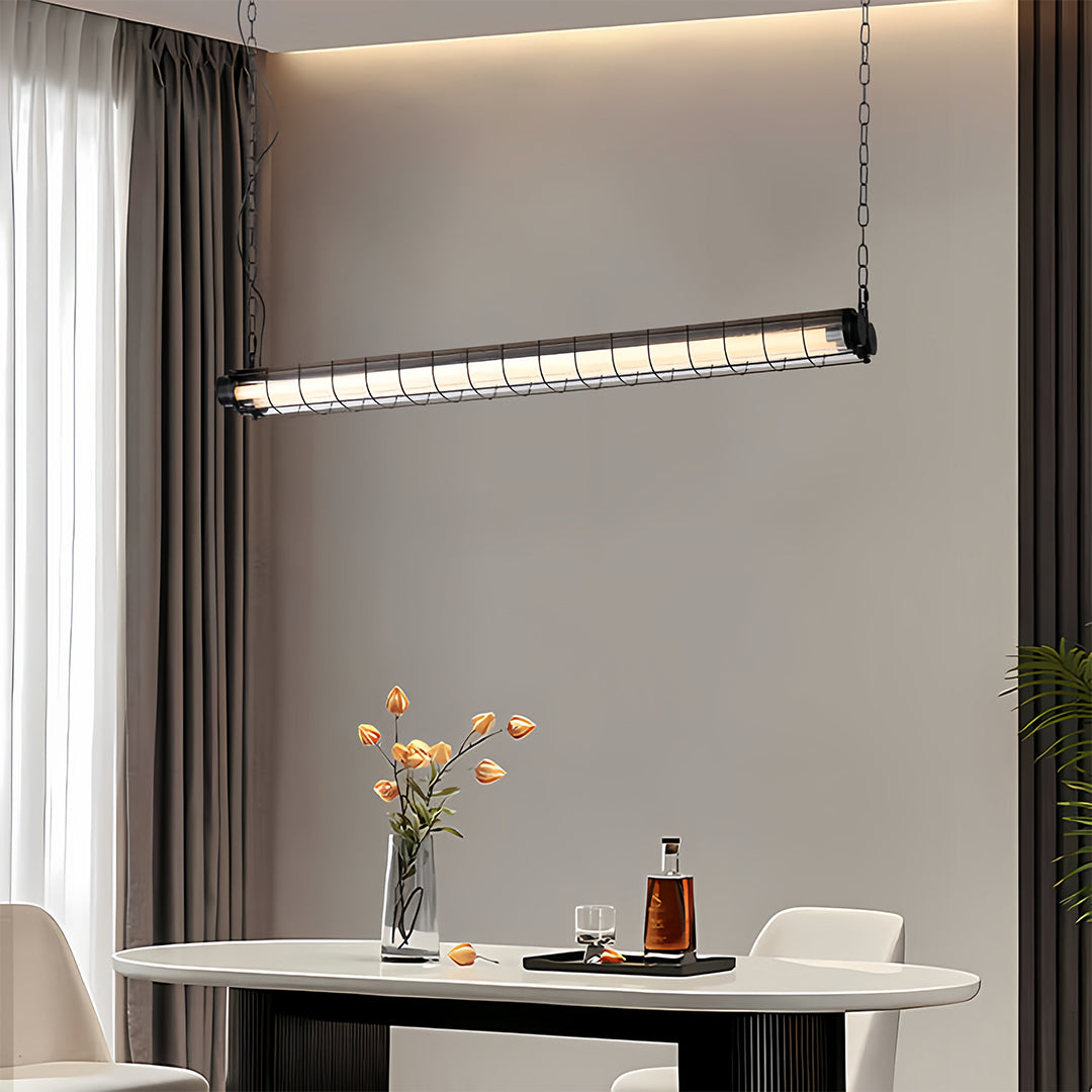 Vintage Industrial Linear Pendant Light – Long Strip Acrylic & Metal T8 Suspension Fixture