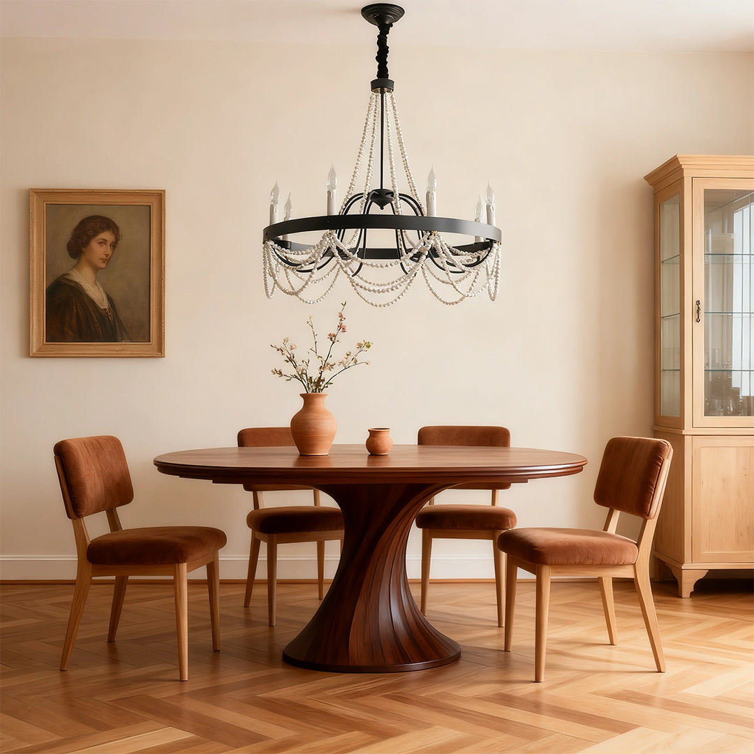 Vintage Wrought Iron Chandelier – French Artistic Pearl & Candlestick Ceiling Light