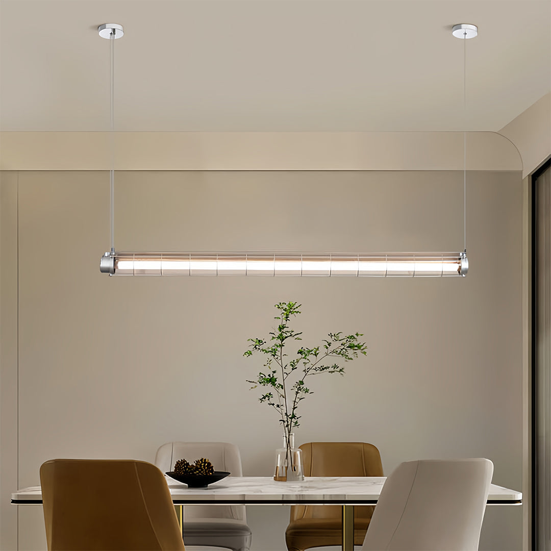 Vintage Industrial Linear Pendant Light – Long Strip Acrylic & Metal T8 Suspension Fixture