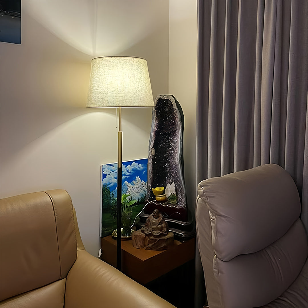 Vintage Wrought Iron Floor Lamp – Black Gold Industrial Frame & Fabric Shade Floor Light