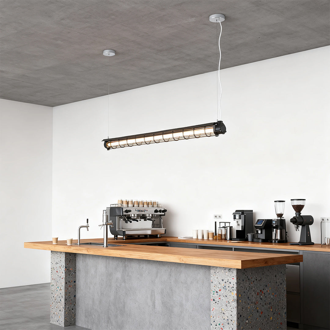 Vintage Industrial Linear Pendant Light – Long Strip Acrylic & Metal T8 Suspension Fixture