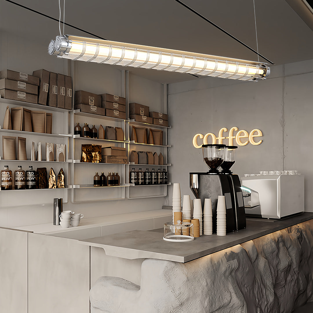 Vintage Industrial Linear Pendant Light – Long Strip Acrylic & Metal T8 Suspension Fixture