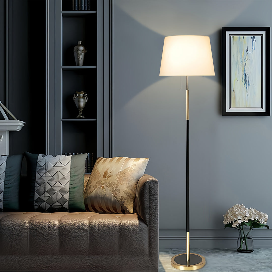 Vintage Wrought Iron Floor Lamp – Black Gold Industrial Frame & Fabric Shade Floor Light
