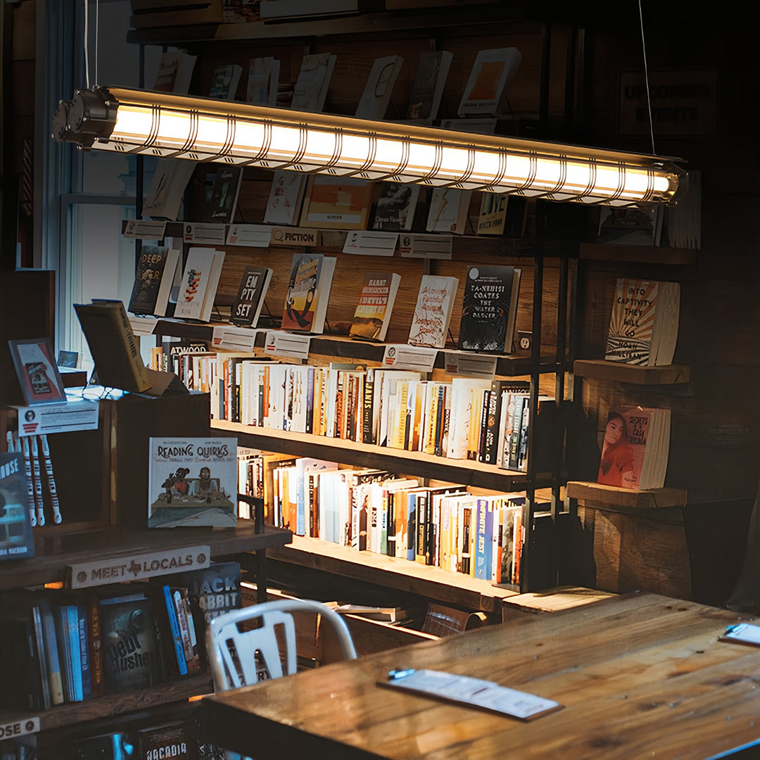Vintage Industrial Linear Pendant Light – Long Strip Acrylic & Metal T8 Suspension Fixture