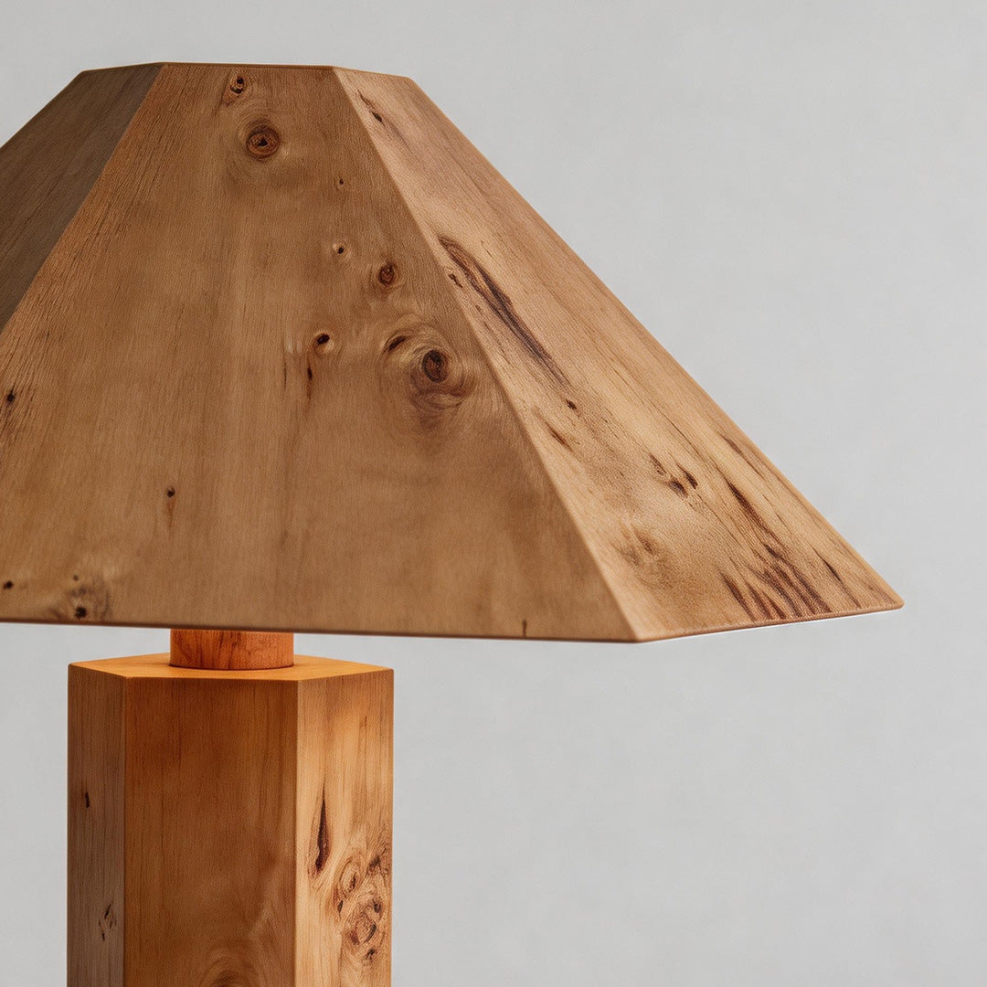 Vintage Wooden Table Lamp – Burl Wood Wabi-Sabi Cone Accent & Ambient Light
