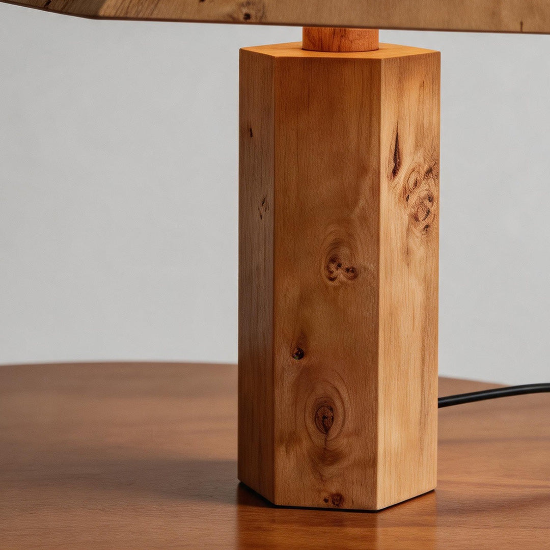 Vintage Wooden Table Lamp – Burl Wood Wabi-Sabi Cone Accent & Ambient Light