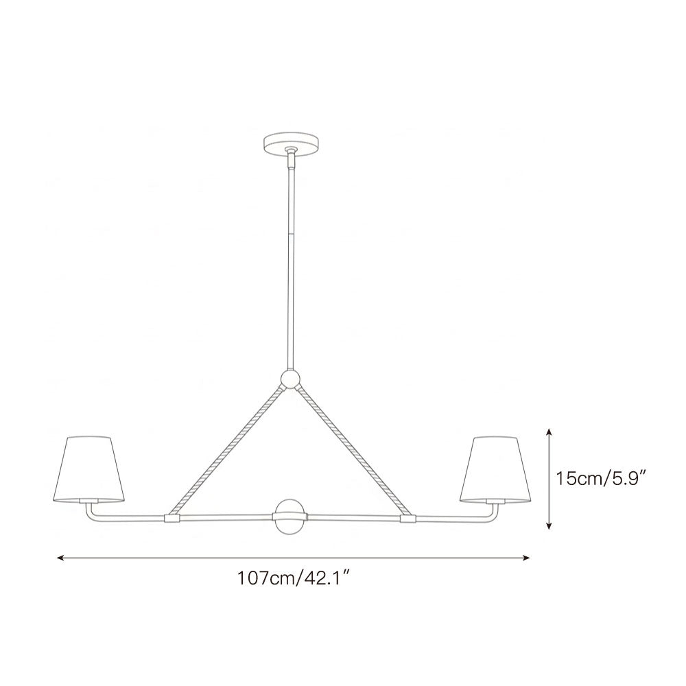 Xavier Linear Pendant Lamp - Modern 2-Light Fabric Shade Chandelier | Elegant 42" Brass Island Light