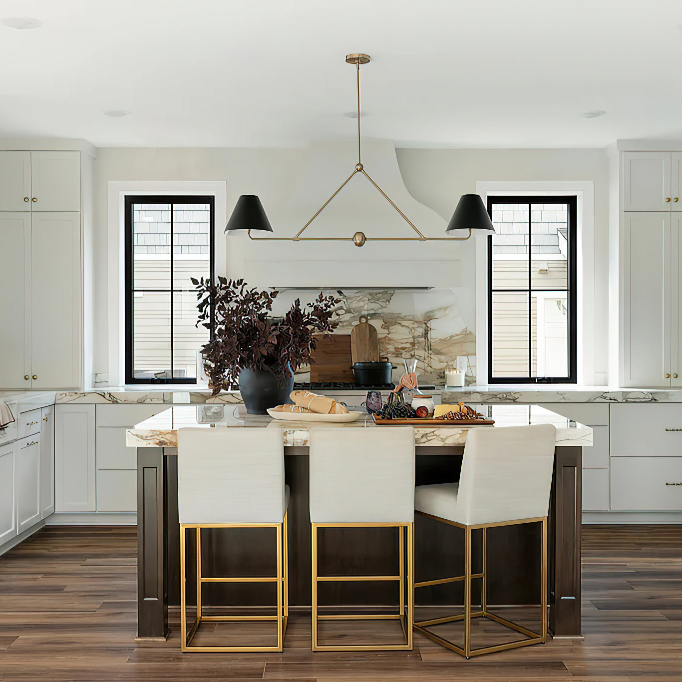 Xavier Linear Pendant Lamp - Modern 2-Light Fabric Shade Chandelier | Elegant 42" Brass Island Light