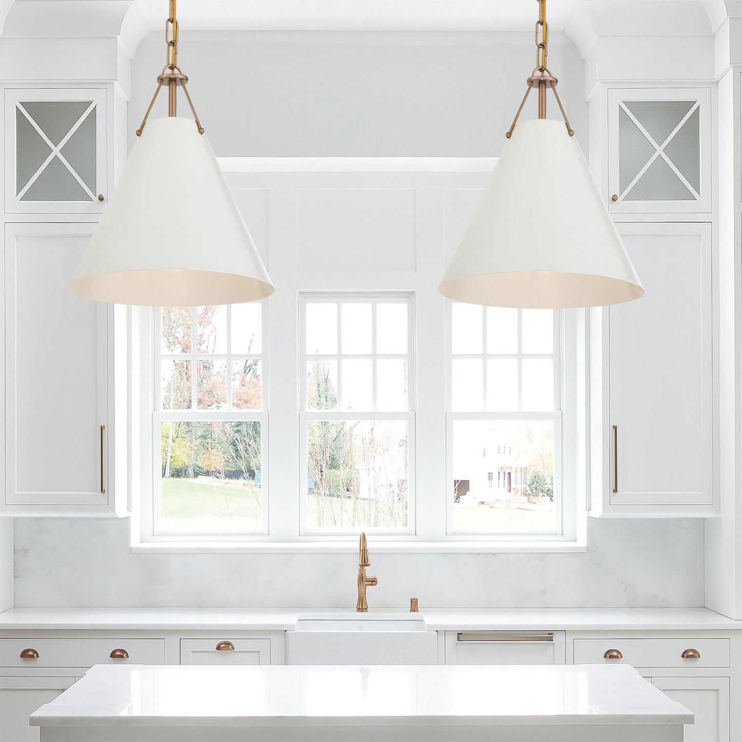 Xavier Pendant Lamp - Modern Conical Metal Chandelier | Minimalist Aluminum & Brass Pendant Light