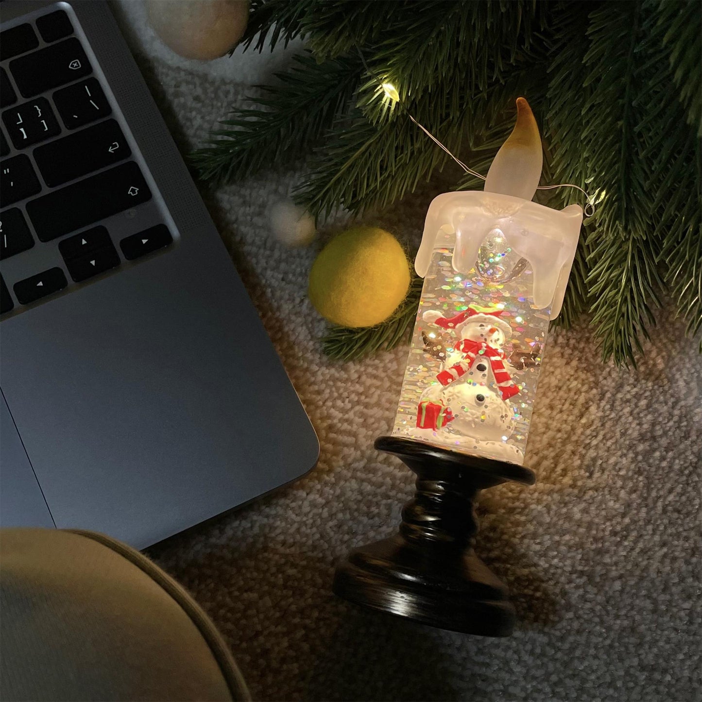 Xmas Candles Table Lamp - LED Glitter Candle with Automatic Snow | Rechargeable Flameless Holiday Light