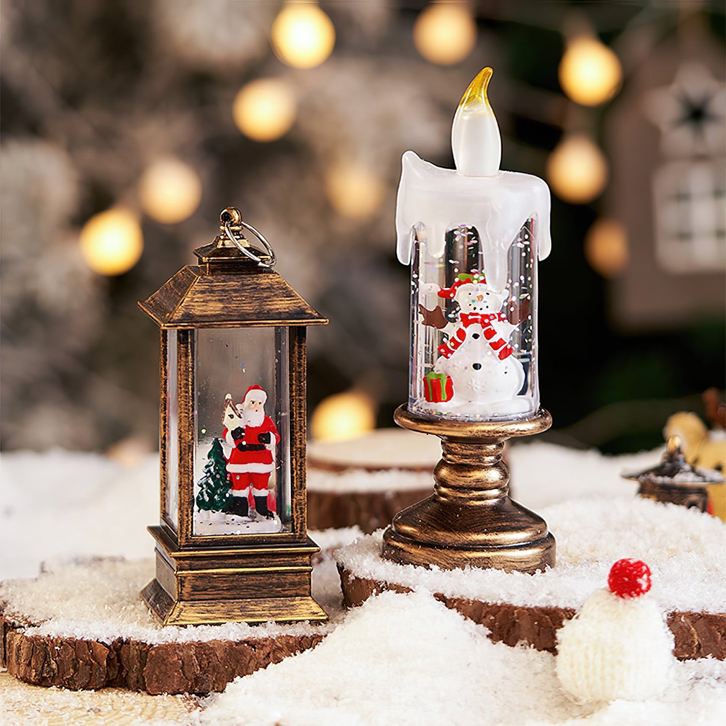 Xmas Candles Table Lamp - LED Glitter Candle with Automatic Snow | Rechargeable Flameless Holiday Light
