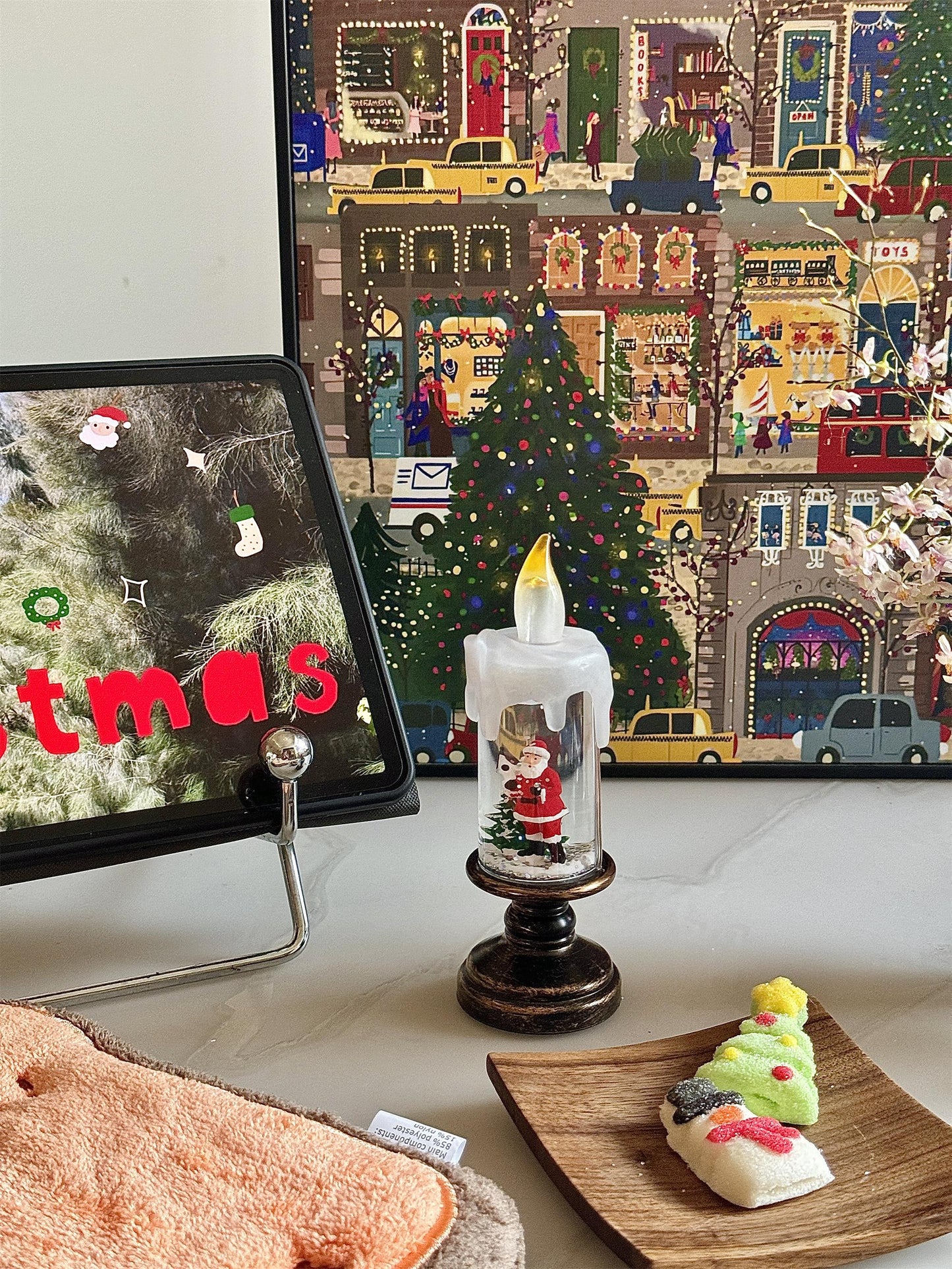 Xmas Candles Table Lamp - LED Glitter Candle with Automatic Snow | Rechargeable Flameless Holiday Light
